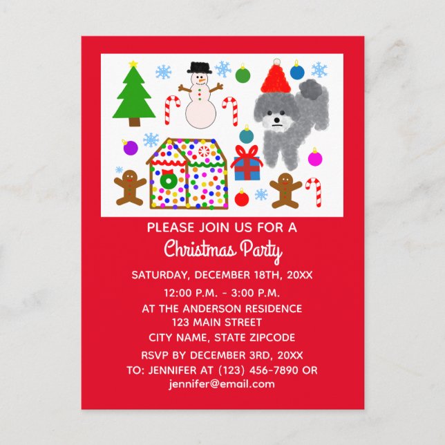 Gray Poodle Christmas #3 Invitation Postcard (Front)