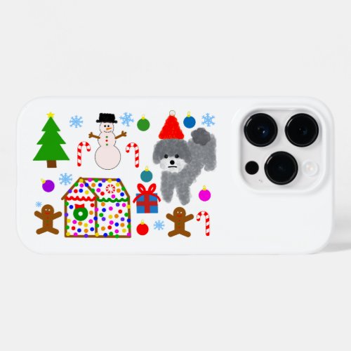 Gray Poodle Christmas 3 iPhone 14 Pro Case