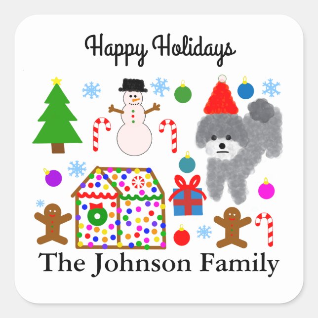 Gray Poodle Christmas #3 Stickers (Front)