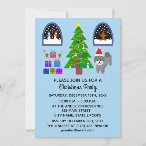 Gray Poodle Christmas 4_2 Invitation Card