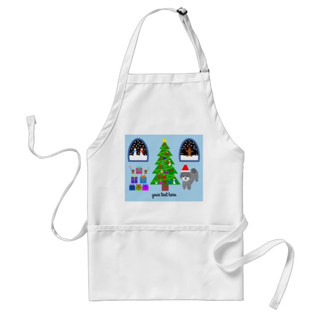 Gray Poodle Christmas #4 Apron (Front)
