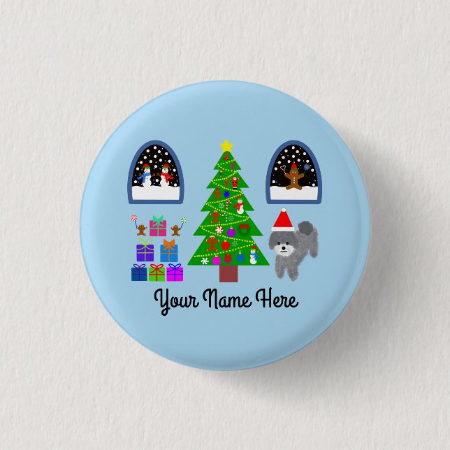 Gray Poodle Christmas #4 Button (Front)