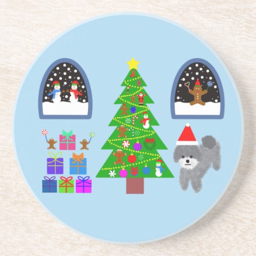 Gray Poodle Christmas 4 Coaster