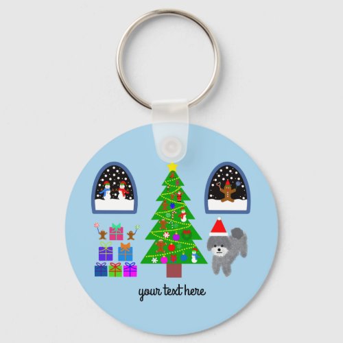 Gray Poodle Christmas 4 Keychain 