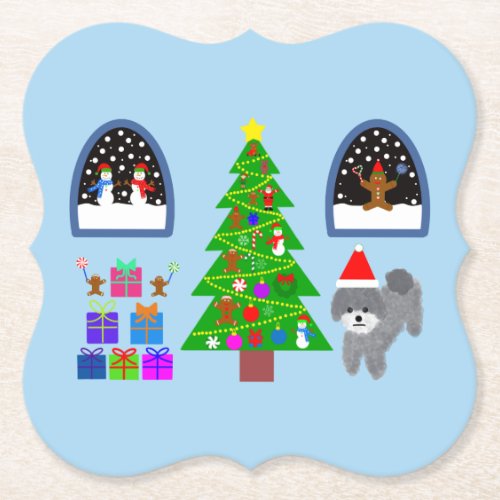 Gray Poodle Christmas 4 Paper Coaster 