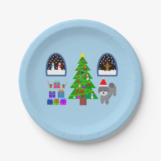 Gray Poodle Christmas #4 Paper Plates (Front)