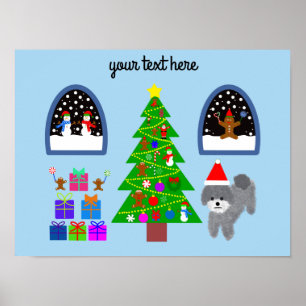 Gray Poodle Christmas #4 Poster