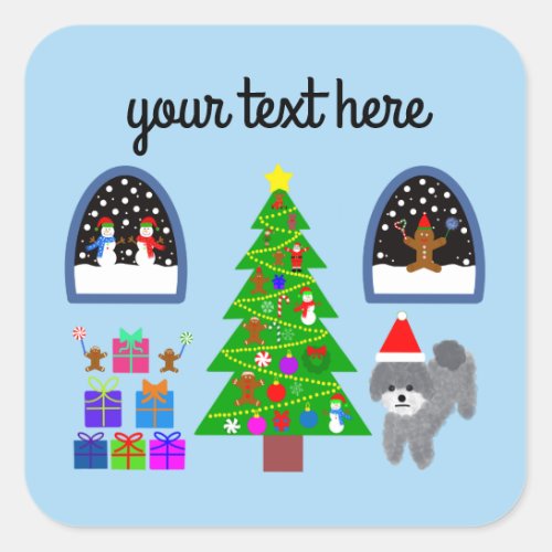 Gray Poodle Christmas 4 Stickers