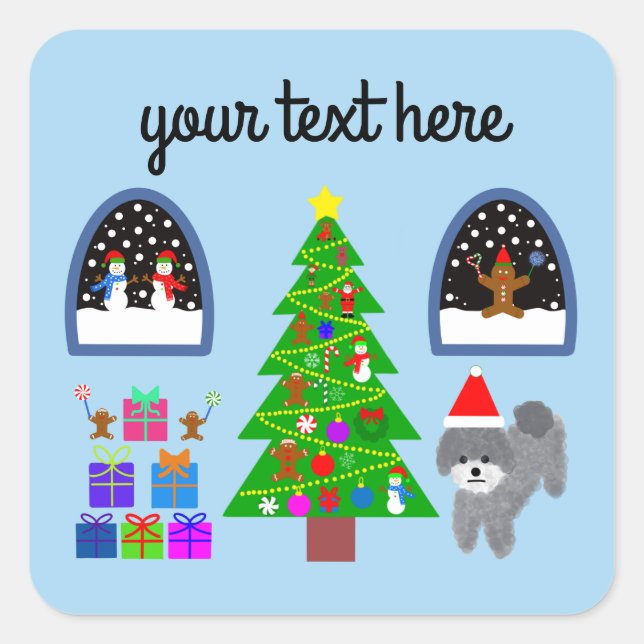 Gray Poodle Christmas #4 Stickers (Front)