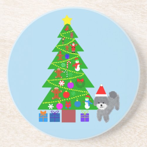 Gray Poodle Christmas 5 Coaster