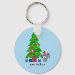 Gray Poodle Christmas #5 Keychain