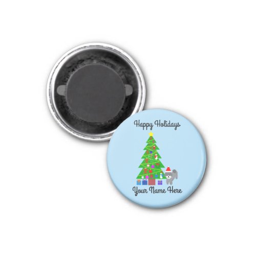 Gray Poodle Christmas 5 Round Magnet 