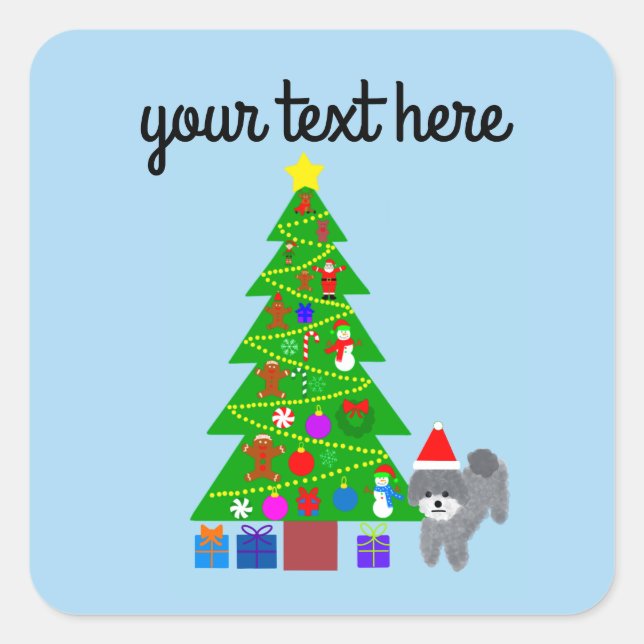 Gray Poodle Christmas #5 Stickers (Front)