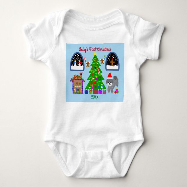 Gray Poodle Christmas #6 Baby Bodysuit (Front)