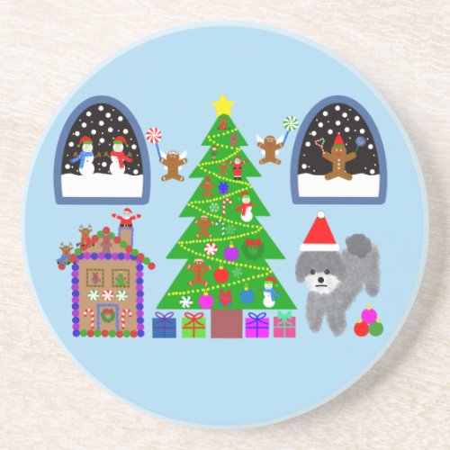 Gray Poodle Christmas 6 Coaster