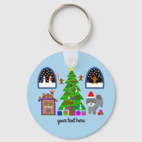 Gray Poodle Christmas 6 Keychain 