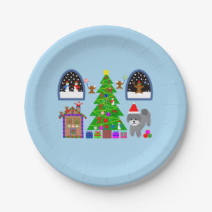 Gray Poodle Christmas #6 Paper Plates