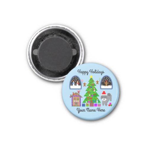 Gray Poodle Christmas 6 Round Magnet 