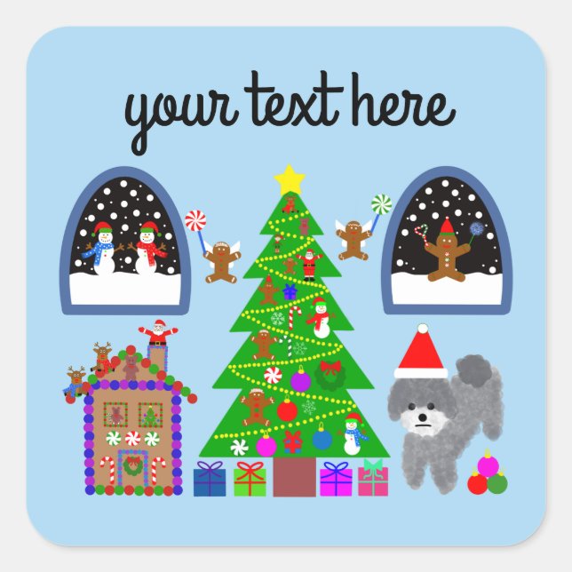 Gray Poodle Christmas #6 Stickers (Front)