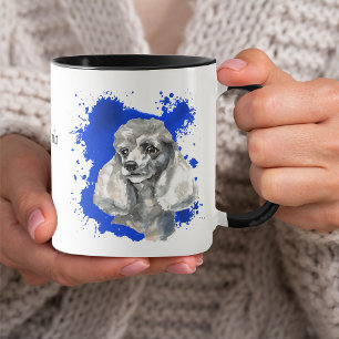 Gray Poodle Dog Blue Abstract Background Mug