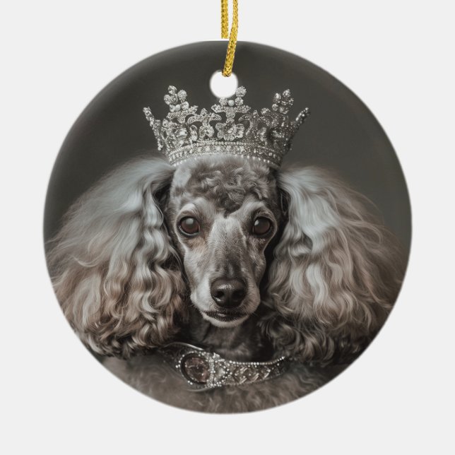Gray Poodle Dressed as a Princess Ceramic Ornament (Front)