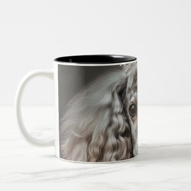 Gray Poodle Dressed as a Princess Two-Tone Coffee Mug (Left)