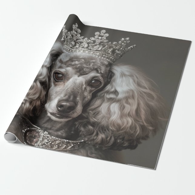 Gray Poodle Dressed as a Princess Wrapping Paper (Unrolled)