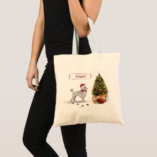 Gray Poodle Funny Christmas Dog with Tree Tote Bag