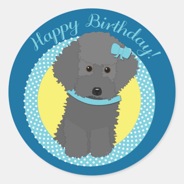 Gray Poodle Happy Birthday Stickers (Front)