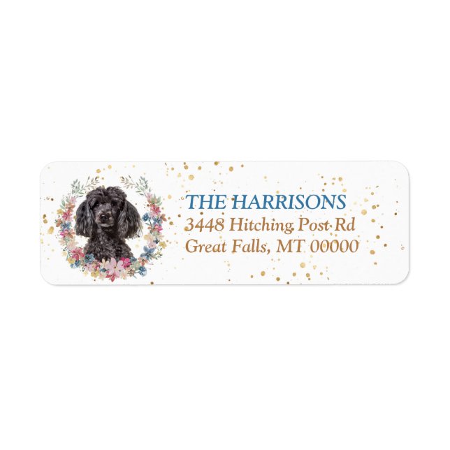 Gray Poodle Spring Flowers Wreath Label (Front)