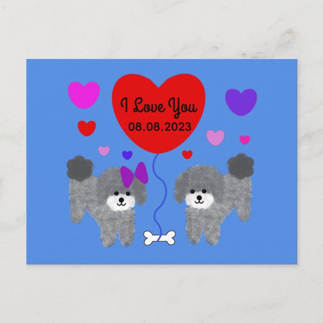 Gray Poodle Valentine #1-2 Postcard (Front)