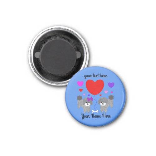 Gray Poodle Valentine 1 Round Magnet