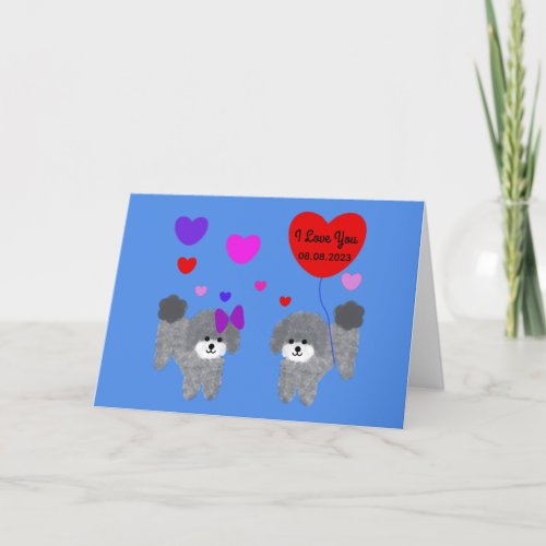 Gray Poodle Valentine 2 Card