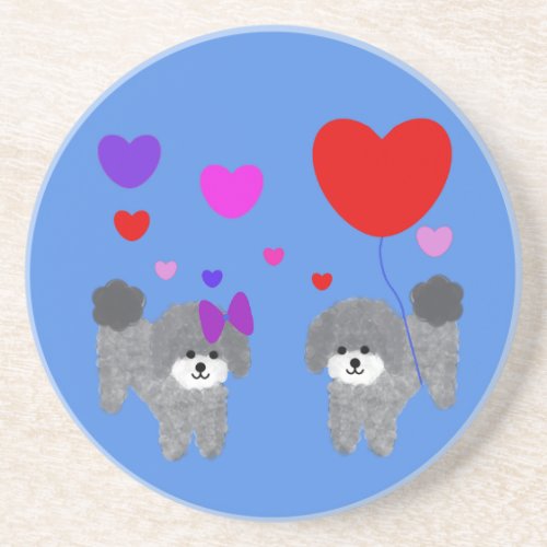 Gray Poodle Valentine 2 Coaster