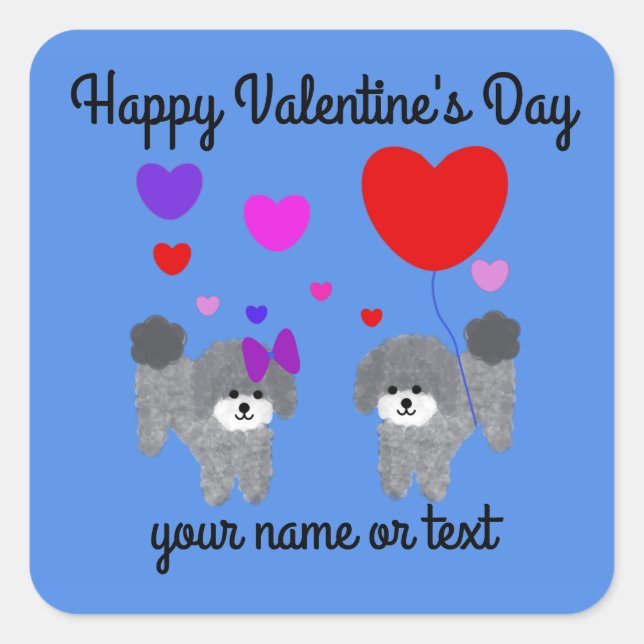 Gray Poodle Valentine #2 Stickers (Front)