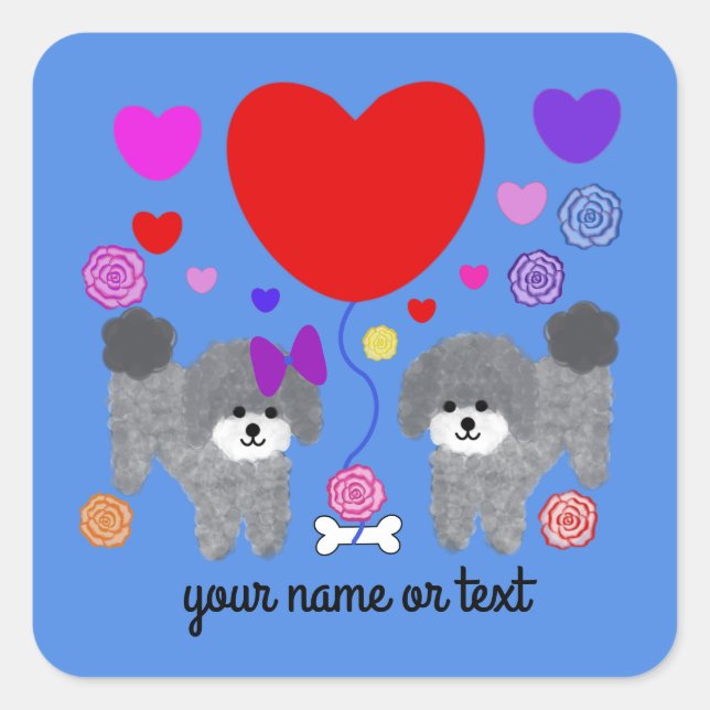 Gray Poodle Valentine #3-3 Stickers (Front)