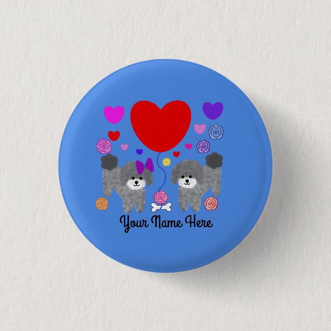 Gray Poodle Valentine #3 Button (Front)