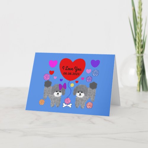 Gray Poodle Valentine 3 Card