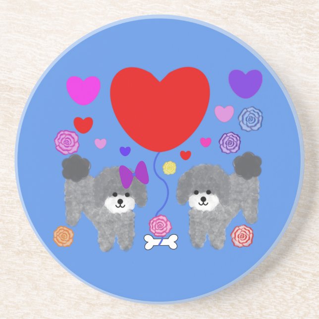 Gray Poodle Valentine #3 Coaster (Front)