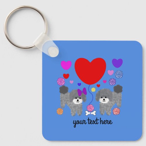 Gray Poodle Valentine 3 Keychain 