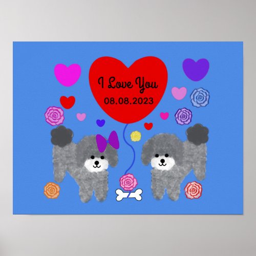 Gray Poodle Valentine 3 Poster