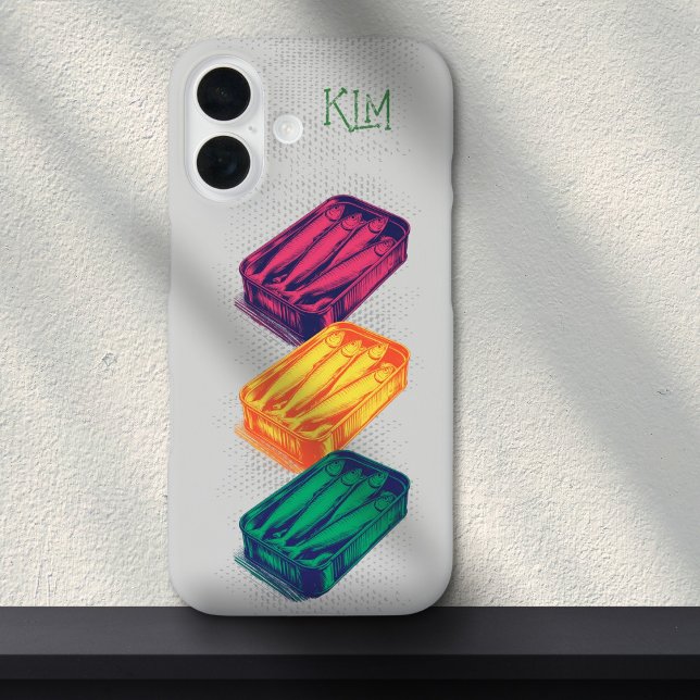 Gray Pop Art Sardine Art Grunge Drawing Monogram  Case-Mate iPhone Case (Creator Uploaded)