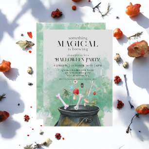Gray Potions & Spells Witches Cauldron Halloween Invitation