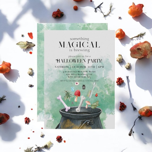 Gray Potions & Spells Witches Cauldron Halloween Invitation (Creator Uploaded)