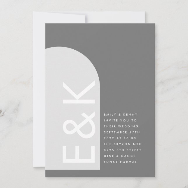 Gray Premium Ultimate Modern Monogram Wedding Arch Invitation (Front)