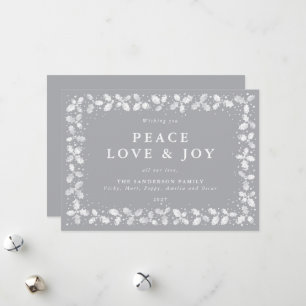 Gray Printed Holly + Berries Border Flat Non Photo Holiday Card