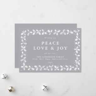 Gray Printed Holly + Berries Border Flat Non Photo Holiday Card