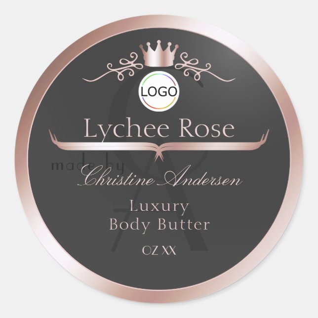 Gray Product Label Rose Gold Frame Logo Monogram (Front)