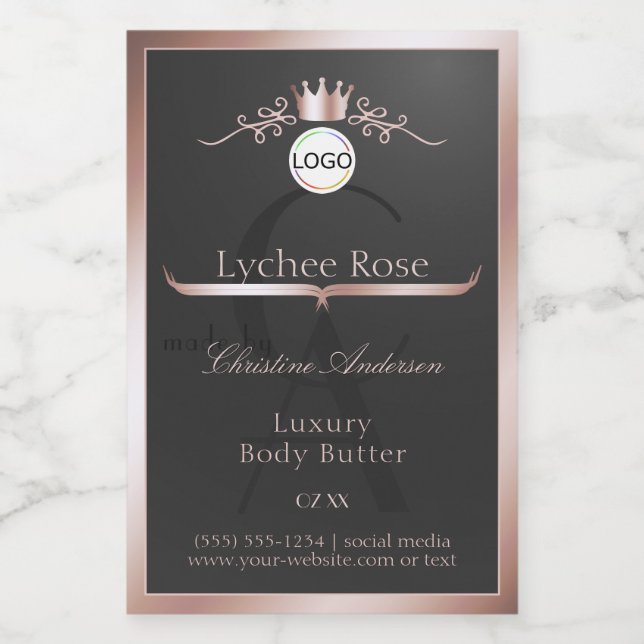 Gray Product Label Rose Gold Frame Logo Monogram (Single Label)