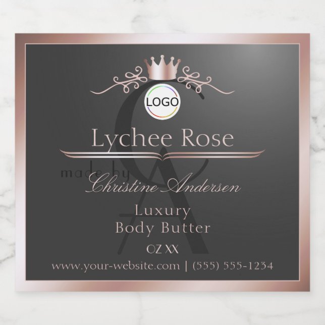 Gray Product Label Rose Gold Frame Logo Monogram (Single Label)